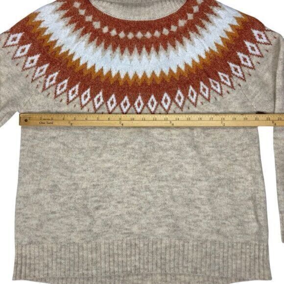ASPEN Wool Blend Fair Isle Turtleneck Sweater Women XL Brown Ski Winter Pullover - Picture 6 of 12